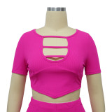 Fashion Women's Solid Color Short-sleeved Sports Two-piece Set