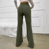 Fashionable Casual Solid Color Micro-flared High-waisted Trousers