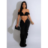 Fashion Women's Solid Color Sexy Tube Top Pleated Skirt Two-piece Set