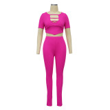 Fashion Women's Solid Color Short-sleeved Sports Two-piece Set