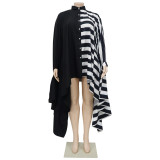 Striped Shawl Bat Sleeves Loose Fashion Dress