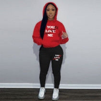 Casual Printed Hooded Sweatshirt Sports Two-piece Set