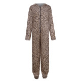 Autumn And Winter Leopard Print Christmas Flannel Thickened One-piece Pajamas