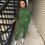 Christmas Print Casual Sports Two-piece Set