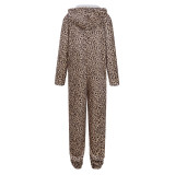Autumn And Winter Leopard Print Christmas Flannel Thickened One-piece Pajamas