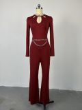 New Style Hollow Long-sleeved Slim-fitting High-waisted Wide-leg Jumpsuit