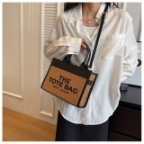 Fashionable Embroidered Three-line Alphabet Straw Small Square Bag