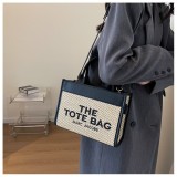 Fashionable Embroidered Three-line Alphabet Straw Small Square Bag