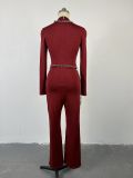 New Style Hollow Long-sleeved Slim-fitting High-waisted Wide-leg Jumpsuit