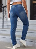 Casual Washed Ripped Straight-leg Jeans
