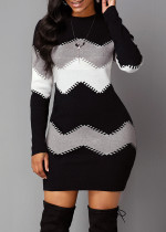 Fashionable Pullover Knitted Patchwork Dress