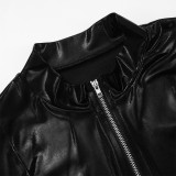 New Zipper Cardigan Top Glossy Two-piece Set