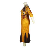 Elegant Hollow Large Size Slim Printed Fishtail Dress