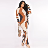Fashion Printed Pit Stripe Tight Long Sleeve Dress