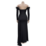 Fashion Women's Solid Color Pleated Backless Slit Dress