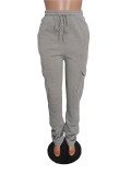 Solid Color Casual Drawstring Stacked Pants