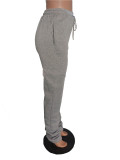 Solid Color Casual Drawstring Stacked Pants