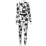 Five-pointed Star Print Long-sleeved Round Neck Casual Two-piece Set