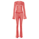 New Slim-fitting See-through Top And High-waisted Casual Trousers Two-piece Set
