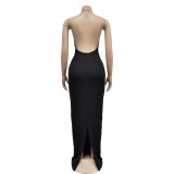 Fashion Women's Solid Color Hollow Backless Sleeveless Dress