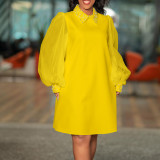 Fashion Net Gauze Sleeve Beaded Large Size Dress