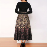Stylish Leopard Print Crew Neck Dress