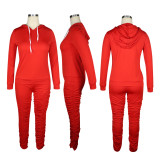 Solid Color Hooded Top And Gathered Trousers Two-piece Set