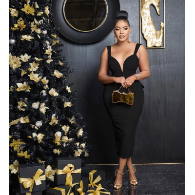Fashion Women's Solid Color V-neck Sexy Backless Dress