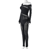 Sexy Hollow Seamless Knitted Jacquard High Elastic Jumpsuit