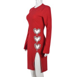 Sexy Hollow Waist Exposed Love Heart Perm Dress