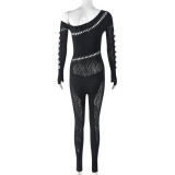 Sexy Hollow Seamless Knitted Jacquard High Elastic Jumpsuit