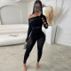 Sexy Hollow Seamless Knitted Jacquard High Elastic Jumpsuit