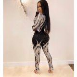 Stylish Sequined Long-sleeved See-through Jumpsuit