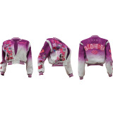 Stylish Printed Button Button Ombre Baseball Jacket