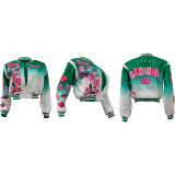 Stylish Printed Button Button Ombre Baseball Jacket