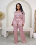 New Autumn And Winter Sequined Solid Color Long-sleeved Trousers Two-piece Set