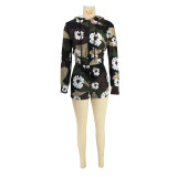 Fashion Trendy Printed Long-sleeved Hooded Drawstring Two-piece Set