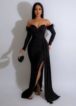 Sexy Tube Top Slit Feather Sleeve Dress