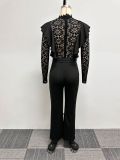 Sexy See-through Lace Patchwork Stretch Wide-leg Jumpsuit