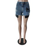 Hot Selling Beaded Denim Stretch Shorts