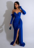 Sexy Tube Top Slit Feather Sleeve Dress