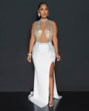 Hot Diamonds Mesh See-through Splicing Sleeveless Split Slimming Dress