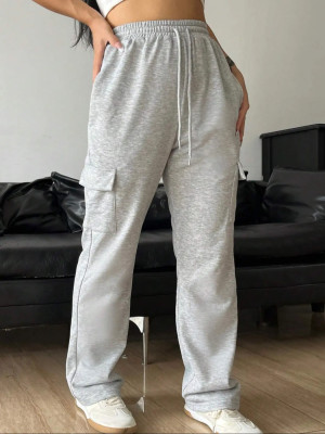 Drawstring Track Pants With Flap Pockets