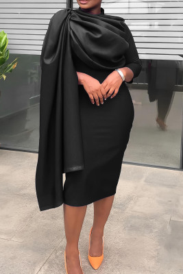 Fashionable Casual Solid Color Pleated Collar Dress
