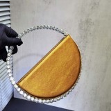Stylish Rhinestone-encrusted Round French Satin Clutch Evening Bag