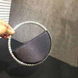 Stylish Rhinestone-encrusted Round French Satin Clutch Evening Bag