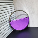 Stylish Rhinestone-encrusted Round French Satin Clutch Evening Bag