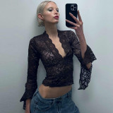 Sexy Deep V Slim Fit And Versatile Midriff-baring Lace Top