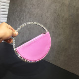 Stylish Rhinestone-encrusted Round French Satin Clutch Evening Bag