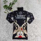 Fashionable Casual High Collar Christmas Elk Print Long Dress